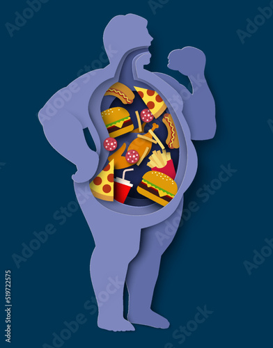 Excess weight man paper cut vector design