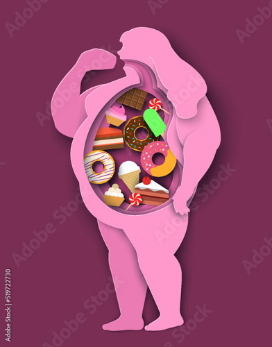 Excess weight woman paper cut vector design