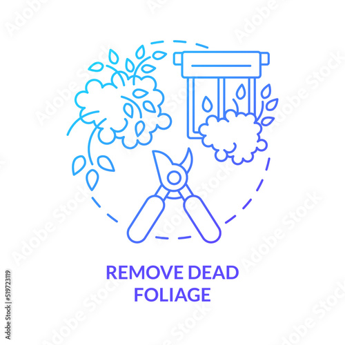 Remove dead foliage blue gradient concept icon. Wildfire preparedness tip abstract idea thin line illustration. Trimming dry vegetation. Isolated outline drawing. Myriad Pro-Bold font used
