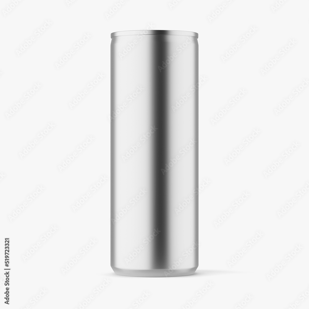 Metallic sleek 330 ml can on white background mockup - 3D rendering Metallic sleek 330 ml can on white background mockup - 3D rendering