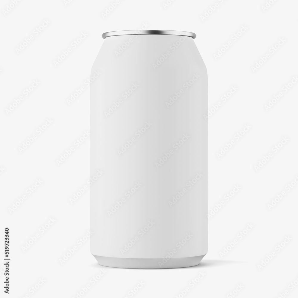 Matt 330 ml can on white background mockup - 3D rendering Matt 330 ml can on white background mockup - 3D rendering