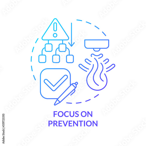 Focus on prevention blue gradient concept icon. Disaster preparedness for business abstract idea thin line illustration. Proper management. Isolated outline drawing. Myriad Pro-Bold font used