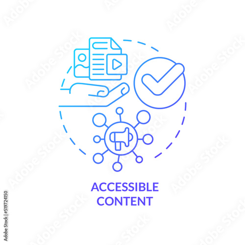 Accessible content blue gradient concept icon. Multiple communication channels. Data requirement abstract idea thin line illustration. Isolated outline drawing. Myriad Pro-Bold fonts used