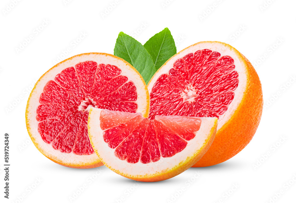 Grapefruit with leaves isolated on white Grapefruit with leaves isolated on white