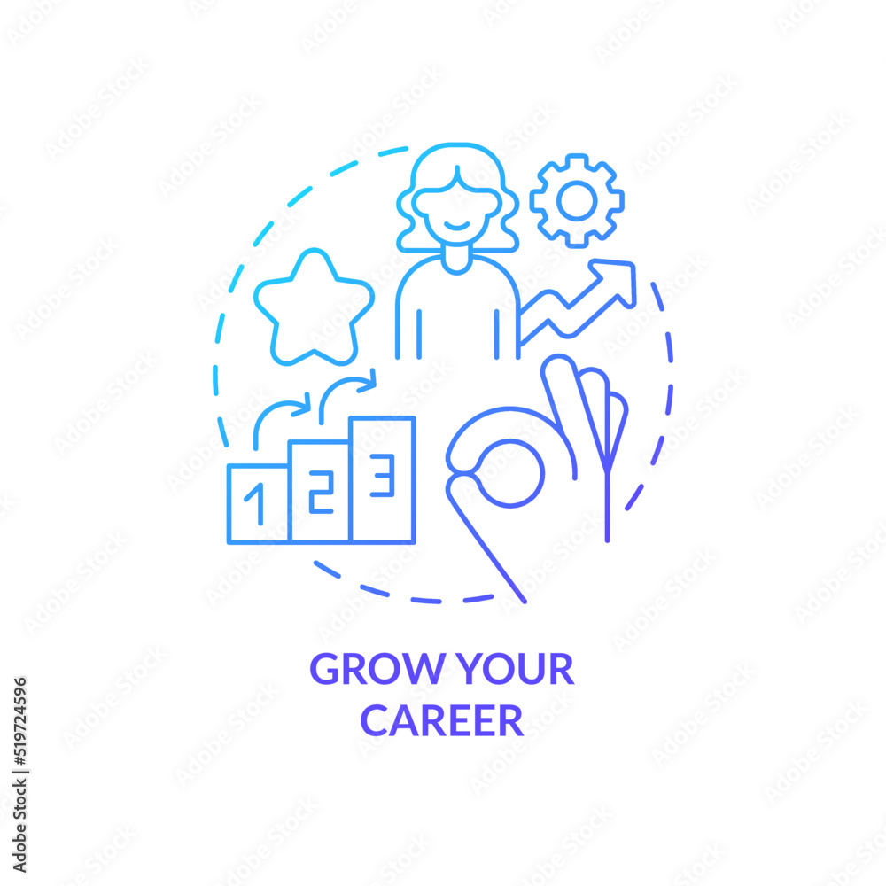 Grow your career blue gradient concept icon. Knowledge for development. Expectation from content abstract idea thin line illustration. Isolated outline drawing. Myriad Pro-Bold fonts used Grow your career blue gradient concept icon. Knowledge for development. Expectation from content abstract idea thin line illustration. Isolated outline drawing. Myriad Pro-Bold fonts used