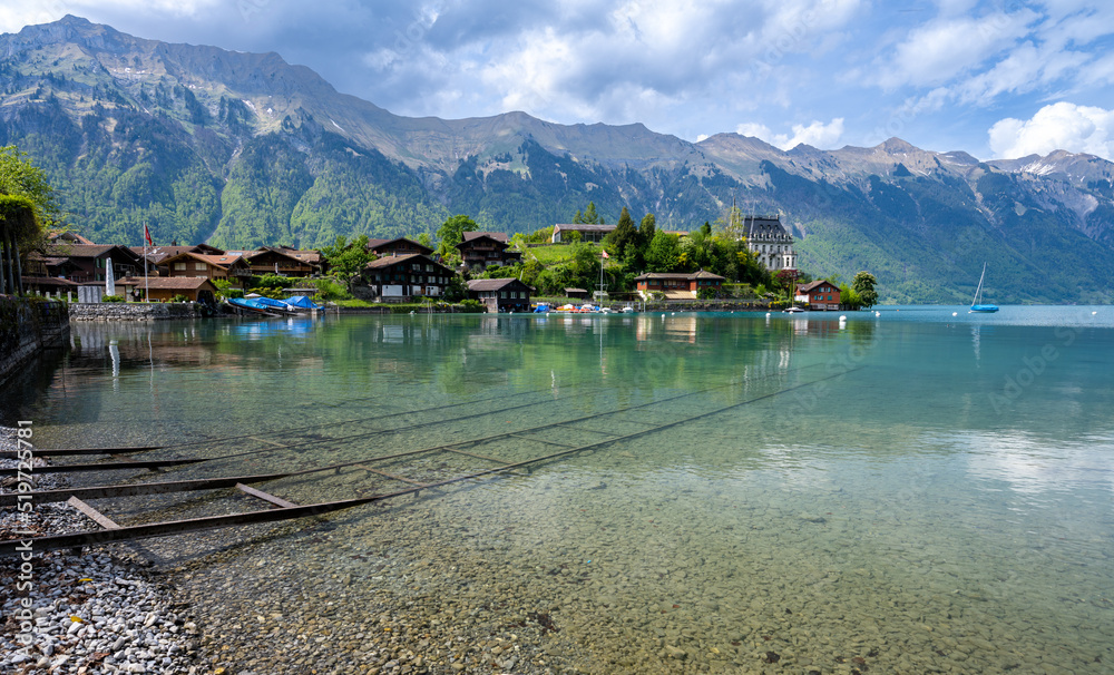 crystal clear water of Lake Brienz in Iseltwald in Switzerland