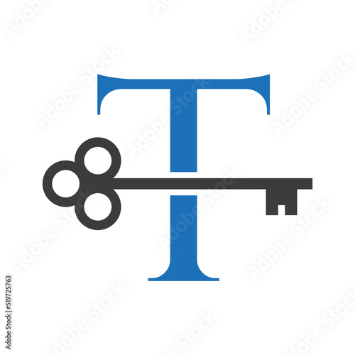 Letter T Real Estate Logo Concept With Home Lock Key Vector Template. Luxury Home Logo Key Sign