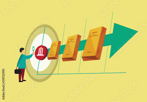 A person checks up trading or gold price in the market. Editable Clip Art.