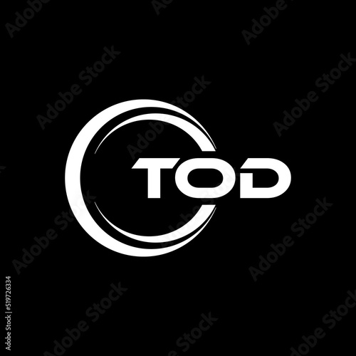 TOD letter logo design with black background in illustrator, cube logo, vector logo, modern alphabet font overlap style. calligraphy designs for logo, Poster, Invitation, etc.