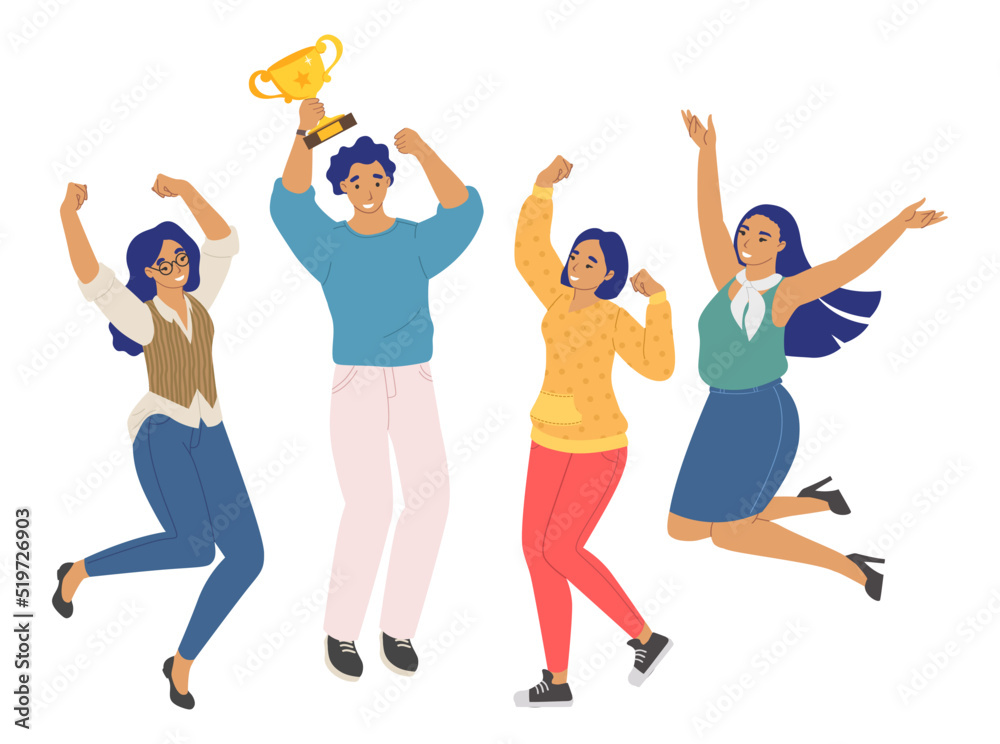 Winners team vector happy business employee award Winners team vector happy business employee award