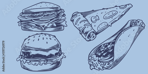 Hand drawing fast food set ...