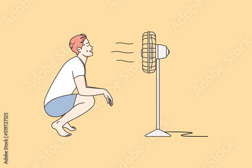 Overheated man breathe air from ventilator 