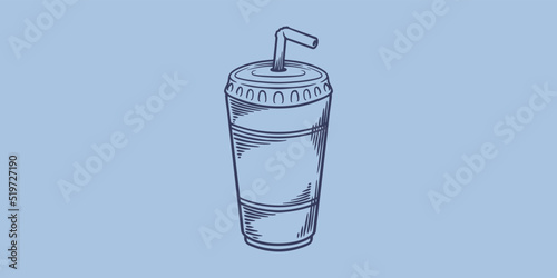 Hand drawing fast food set of big soft drink. Junk food restaurant fast food menu.