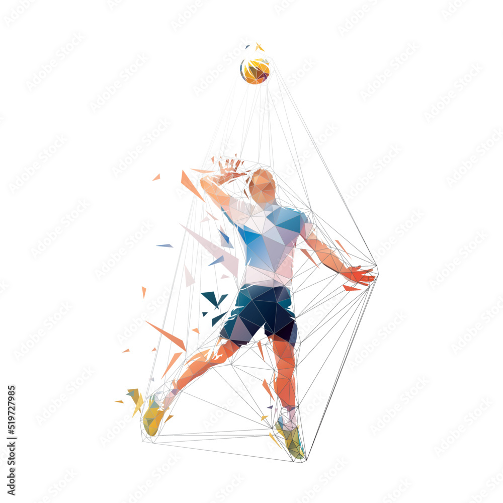 Volleyball player serves the ball, jump serve, abstract isolated low