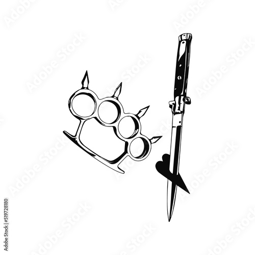 knife and brass knuckle vector