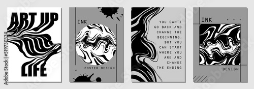 Set of abstract posters in cyberpunk style for your banner, flyer or business card. Modern, trendy colors, minimalism art.