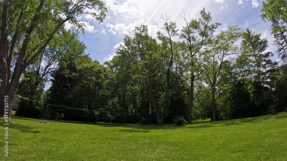 Fixed time lapse camera in large grassy garden on sunny day Fixed time lapse camera in large grassy garden on sunny day