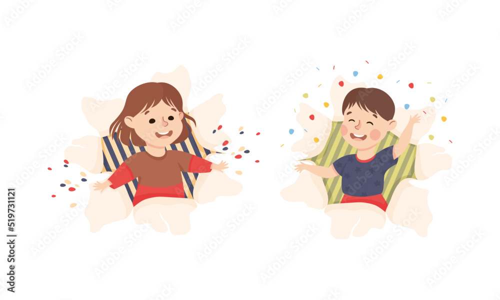 Children Looking Through Torn Paper Hole with Confetti Explosion Vector Set Children Looking Through Torn Paper Hole with Confetti Explosion Vector Set