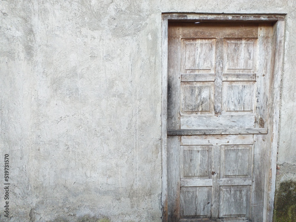 A wooden double door with copy space area on the left A wooden double door with copy space area on the left