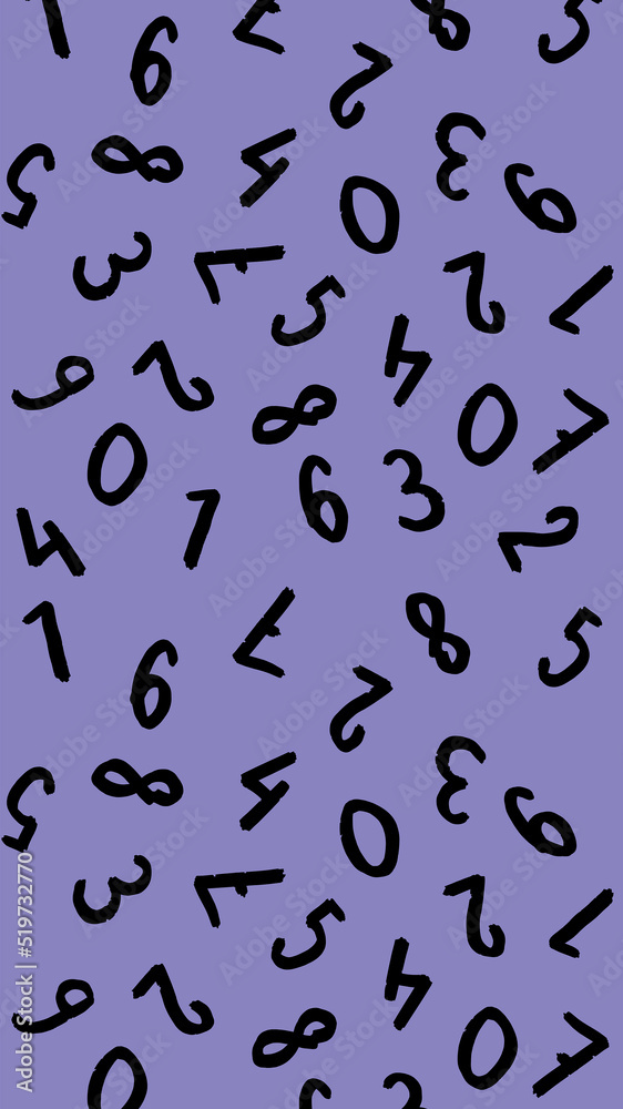 template with the image of keyboard symbols. a set of numbers. Surface template. pastel blue fiolet purple background. Vertical image.