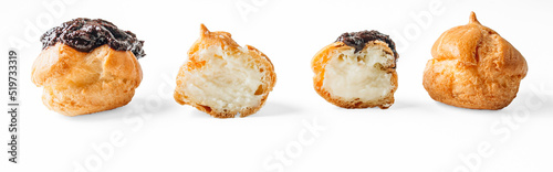 Konstfotografi Homemade profiteroles with ricotta cream isolated on a white background