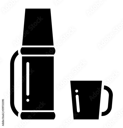Flat icon of the thermos and mug