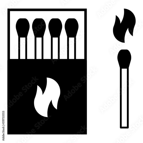 Flat icon of the matchbox and matchstick. Vector illustration of the matches