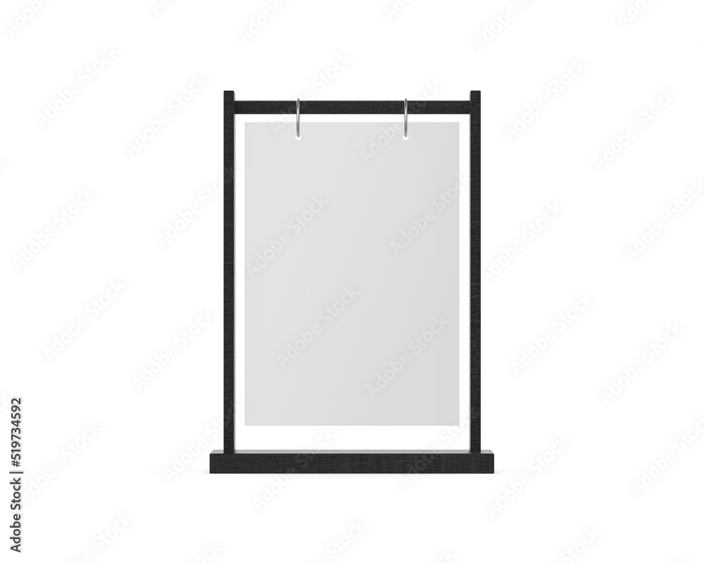 Metal ring flip menu holder T-shape A4 acrylic table menu stand mockup, 3d render illustration Metal ring flip menu holder T-shape A4 acrylic table menu stand mockup, 3d render illustration