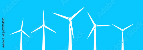 Wind energy icons. Windmill with turbine. Silhouette of farm mill. Alternative eco electric power. Symbol for production of electricity. Vector