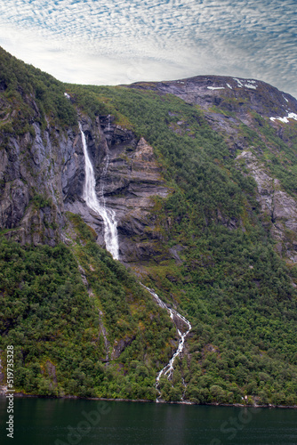Landscape at the Geiranger fjords near Geiranger town from harbor Møre og Romsdal at Geirangerfjorden in Norway (Norwegen, Norge or Noreg) photo