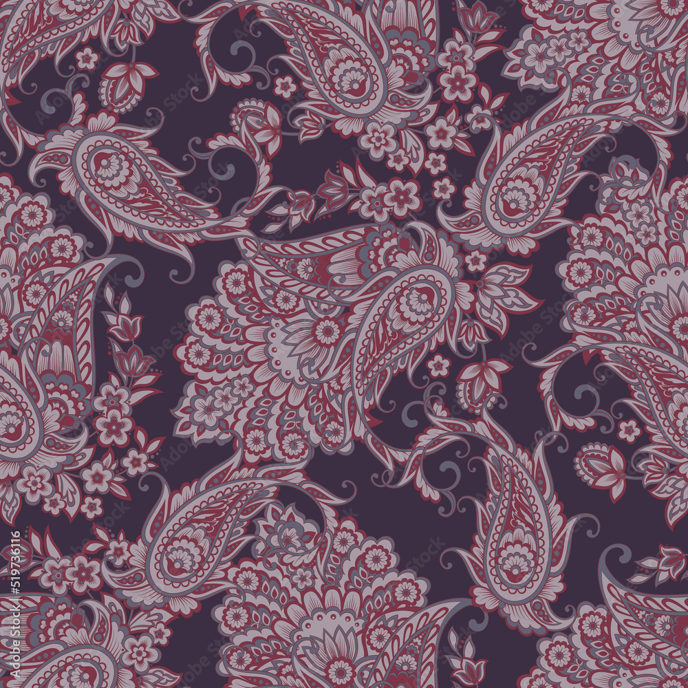 Seamless Paisley pattern in indian textile style. Floral vector