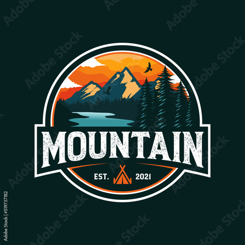 Mountain logo design vector illustration, outdoor adventure . Vector graphic for t shirt and other uses.