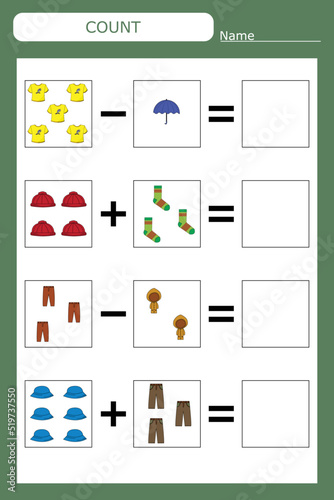 Educational game for children, kids. . Game learning math, counting game. Vector illustration for print, page