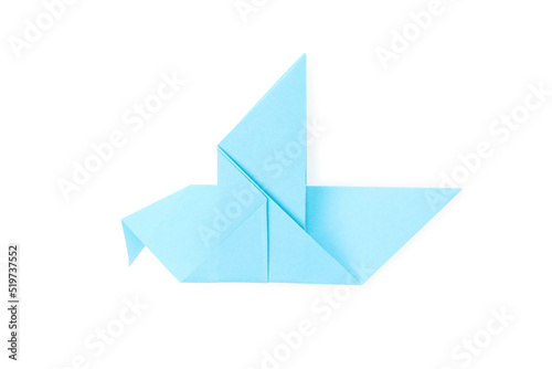 Blue paper bird isolated on white background