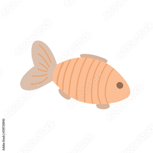 Cute fish sea or river creature simple flat style doodle vector illustration, underwater cartoon character, marine life clipart for poster, nursery room decor, home design