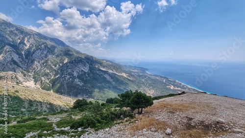 Mountain and sea view from Llogara mountain pass  in Albania photo