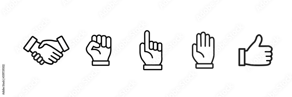 Vector image set of hands the line of icons.