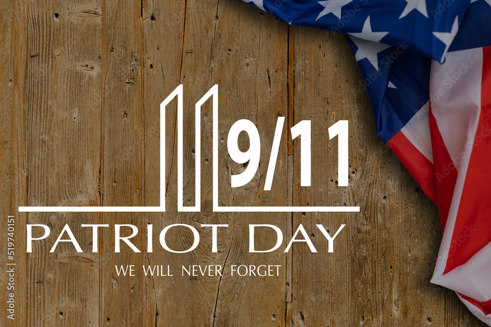 9 11 Memorial Illustration reading Never Forget with photograph of an ...