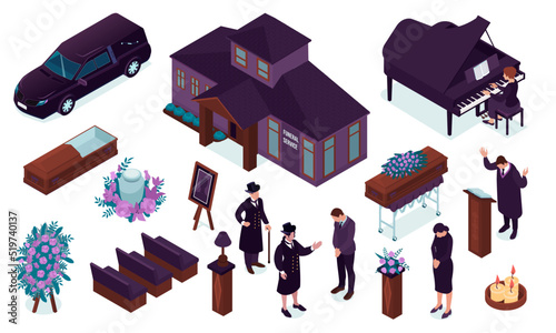 Funeral Service Isometric Set