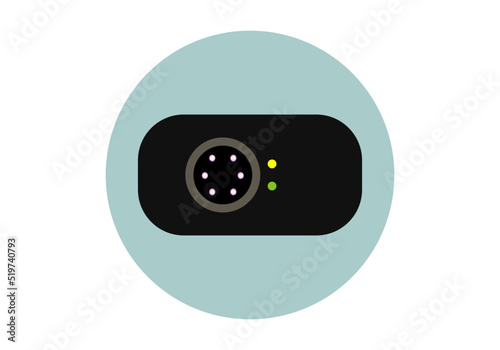 Icono de cámara de detección de fatiga del conductor en blanco y negro sobre círculo verde
