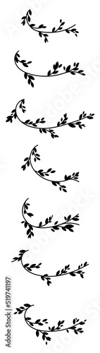 Set of vintage branches with leaves. A beautiful leafy ornament for design  typography  diary  planner and notebook design  creating stickers and tattoos and other prints