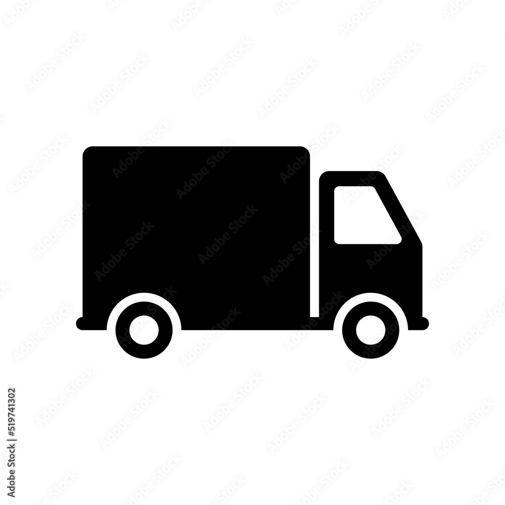 Fototapeta premium Truck Delivery Service Black Silhouette Icon. Cargo Van Fast Shipping Glyph Pictogram. Courier Truck Deliver Order Parcel Flat Symbol. Vehicle Express Shipment Transport. Isolated Vector Illustration