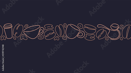 Coffee line print. Cup and beans. Seamless pattern