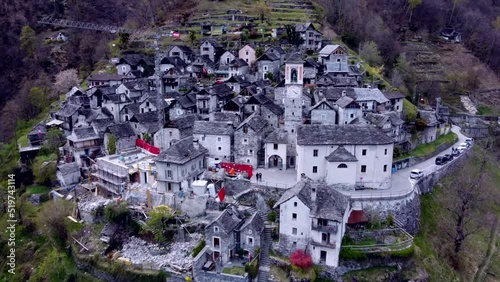 Aerial View Ancient Rustico Village Corippo Ticino Swiss photo