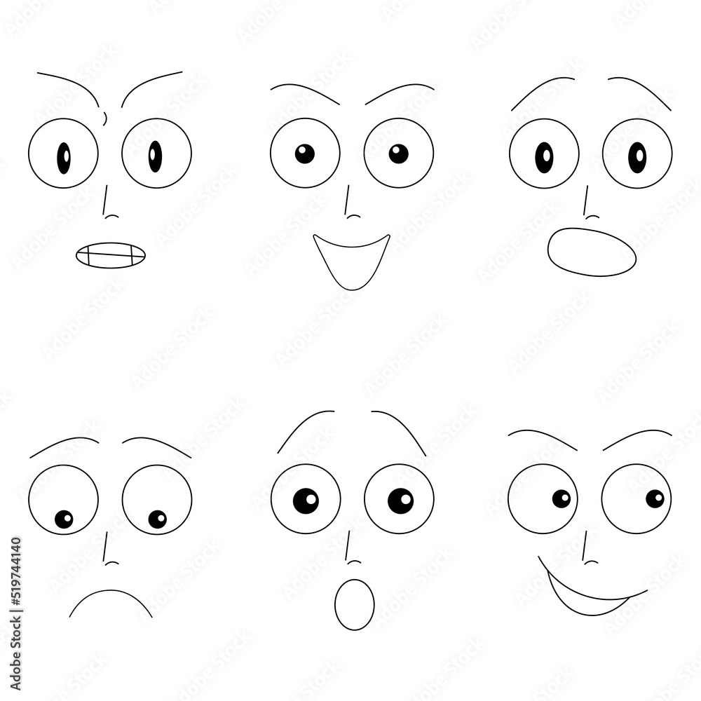 set of faces with black outline emotions
