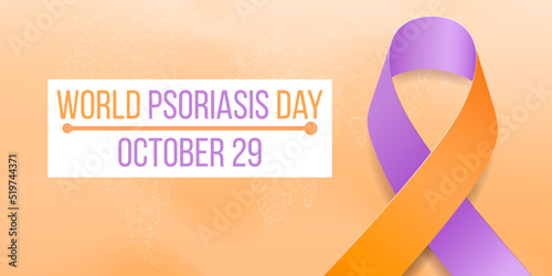 World psoriasis awareness day concept. Banner template with lavender and orange ribbon awareness. Vector illustration.