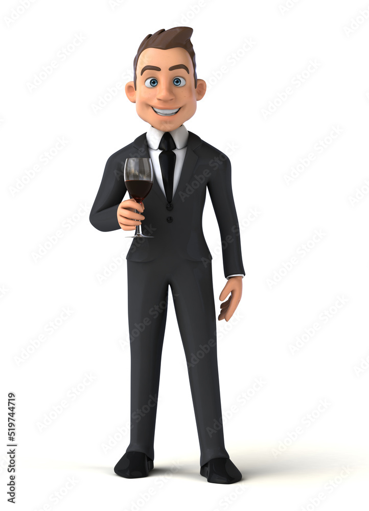 Fun 3D cartoon illustration of a business man with a glass of wine Fun 3D cartoon illustration of a business man with a glass of wine