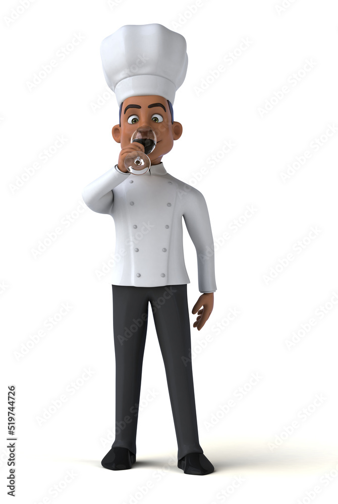 Fun 3D cartoon illustration of a chef with a glass of wine Fun 3D cartoon illustration of a chef with a glass of wine