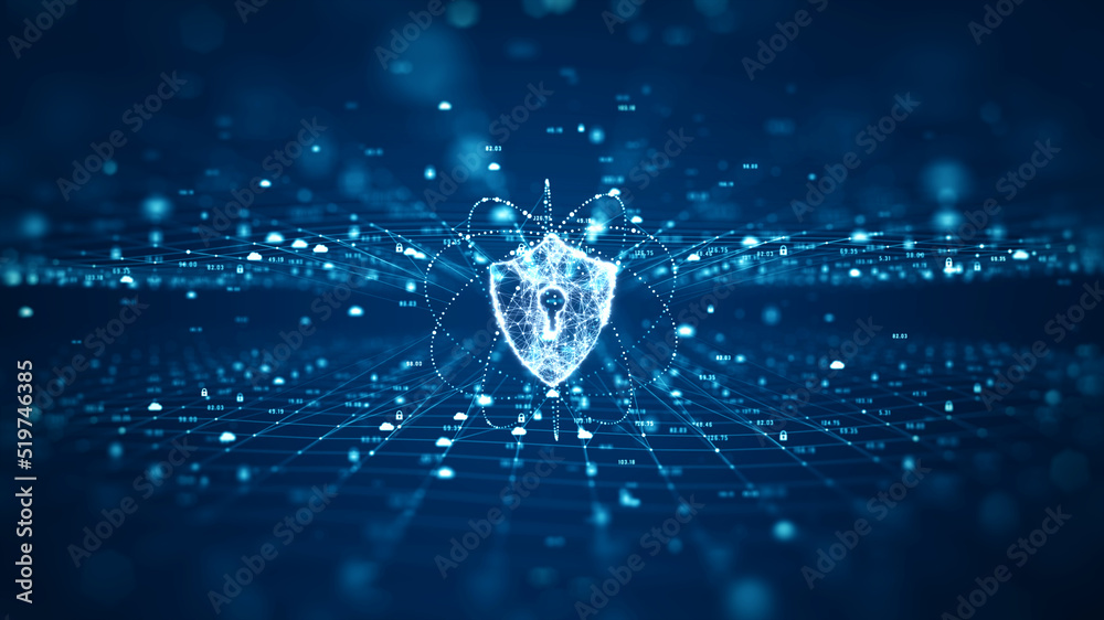 Cybersecurity concept. Shield With Keyhole icon on digital data ...