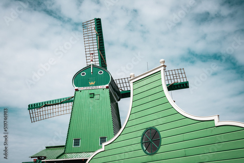 Detailed look at the top of the old Windmill in Zaanse Schans, Netherlands photo